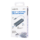 Productafbeelding LogiLink 3 Port Hub, USB-C --> USB-A 3.0 + cardreader Passief